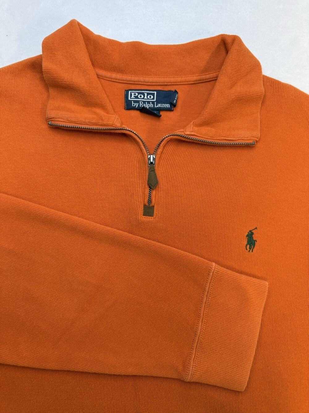 Polo Ralph Lauren Quarter Zip Sweater Mens XL Orange Green Pony 100% Cotton